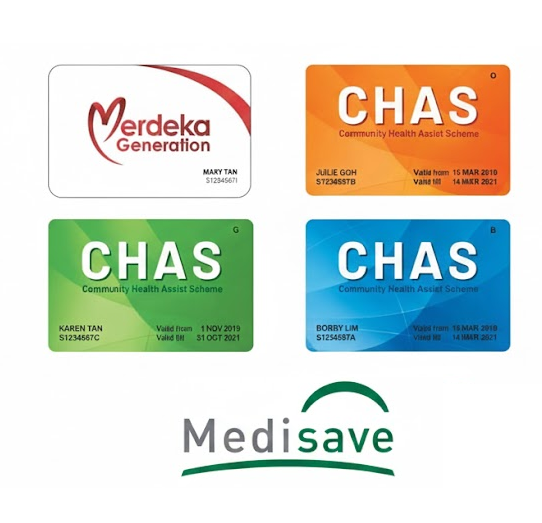 official logo/card designs of Merdeka Generation, CHAS, and MediSave
